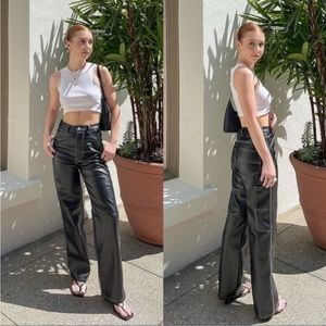 Simonett • kika black faux leather wide leg cargo trousers sz XS